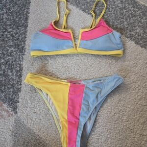 Zaful Colorblock Bikini Set in Blue, Pink, and Yellow